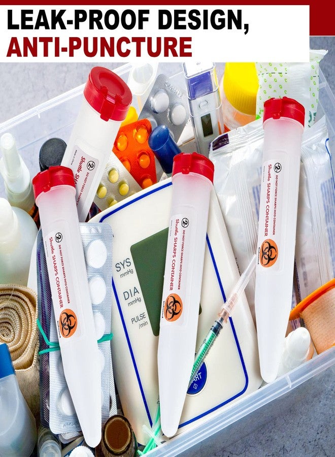 فاباي حاوية فاباي المحمولة للتخلص من الأدوات الحادة، 60 قطعة، 6.5 × 1.38 بوصة، حاويات للتخلص من الإبر، محقنة منزلية مزودة بآلية قفل، مناسبة للسفر، إسعافات أولية، استخدام واحد، لوازم مرضى السكري - Image 5